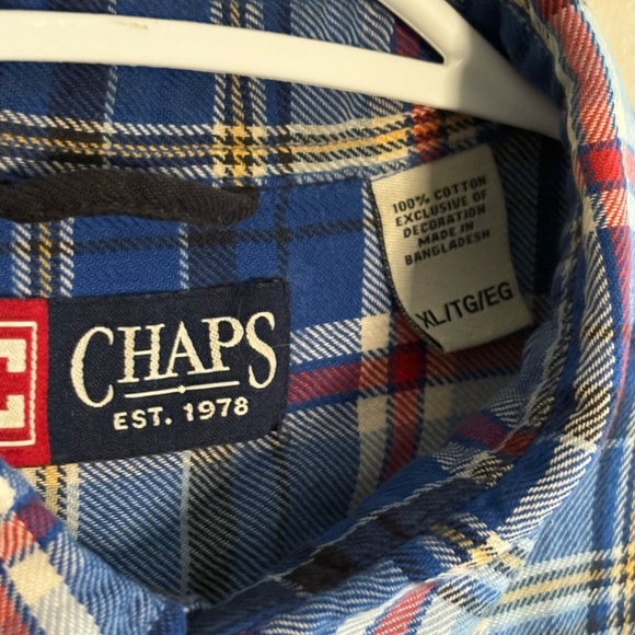 Vintage Chaps Blue & Red Plaid Lightweight Flannel Button Down Shirt - Picture 4 of 15
